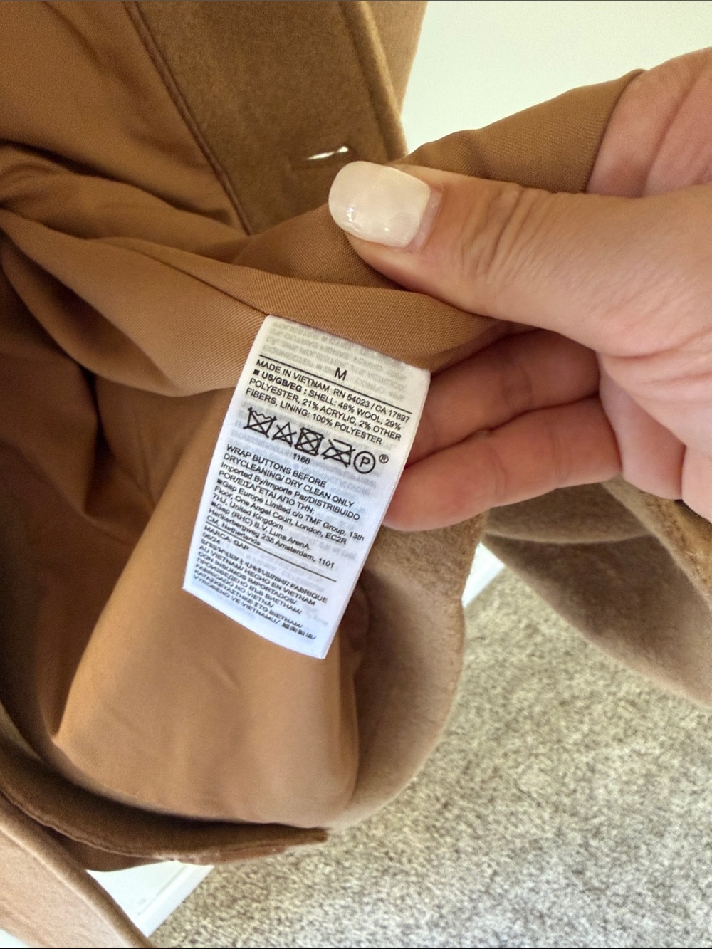 GAP Men's Camel Wool-Blend Pea Coat - Picture 4 of 6